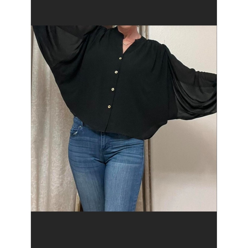 Marc New York Black Batwing Bell Sleeve  Button Blouse Size Medium